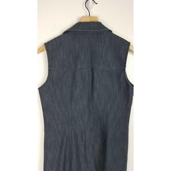 Claude Zana Paris Sz. M Denim Button Up Sleeveless Collared Short Dress - Picture 5 of 5